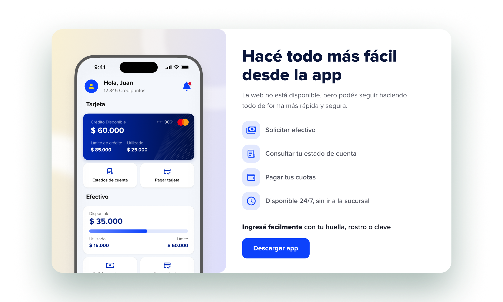Hacé todo más fácil desde la app. La web no está disponible, pero podés seguir haciendo todo de forma más rápida y segura. Descargar app.